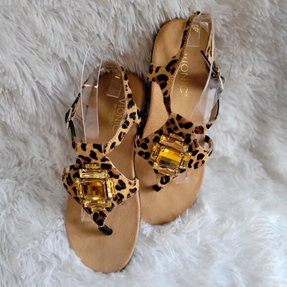 Vionic Tatiana Leopard Print Jeweled Thong Orthaheel Comfort Sandals SZ 6 - Picture 3 of 14